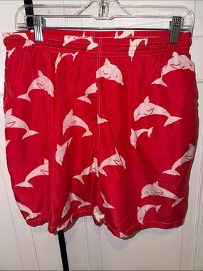 Men's Red Dolphin Print Swim Trunks